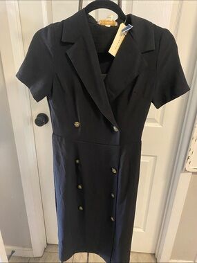 Monteau Classic Double-Breasted Short Sleeve Dress - Black size S